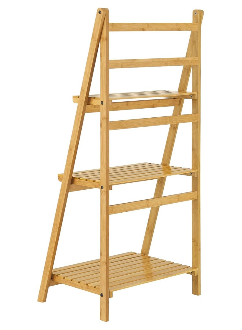 DubaiGallery رف سلم ثلاثي الطبقات لتخزين الحمام والمطبخ حديث سعة تحميل 10 كجم لكل طبقة من الخيزران 109 × 51 × 35 سم طبيعي - Image 4