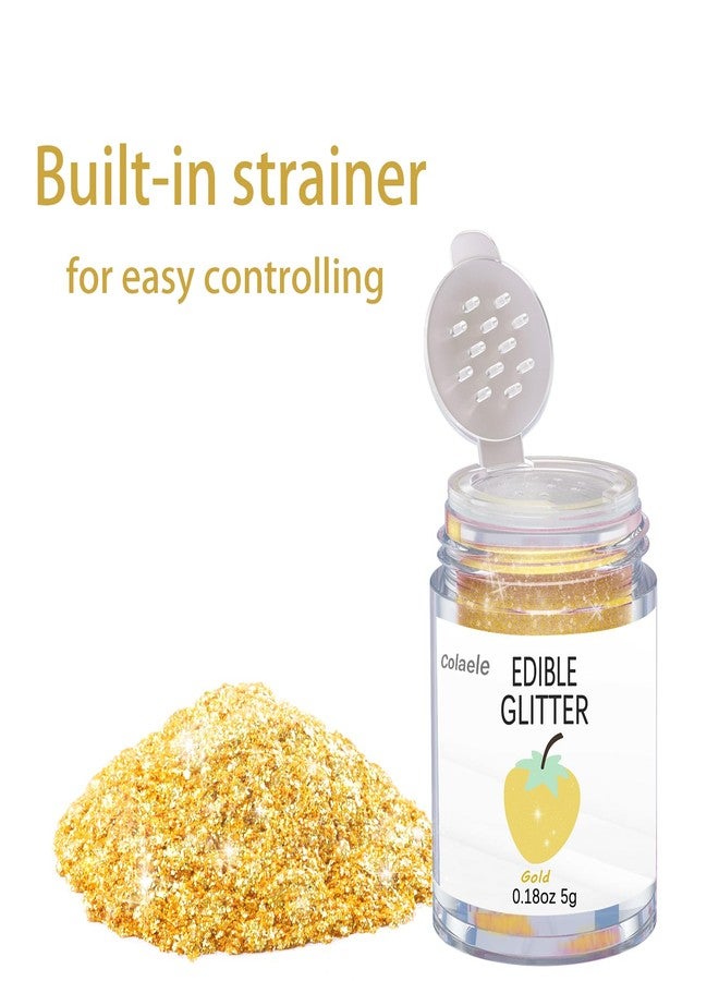 Colaele Gold Edible Glitter Glimmer Powder for Cakes Drinks - Colaele 5 grams Food Grade Luster Dust Metallic Food Decorating Sprinkle Disco Brew Dust for Cake Decorations Wine Beverage Candy Dessert, Vegan - Image 2