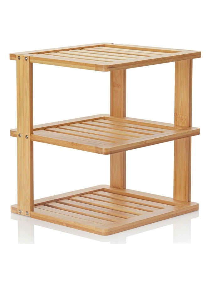 BERYLAND Bamboo Corner Shelf - 3 Tier 10 x 10 inch and 11.5 inches high. Kitchen Cabinet Organizer - Pantry Organization and Storage - Bathroom Countertop Shelves - Image 1