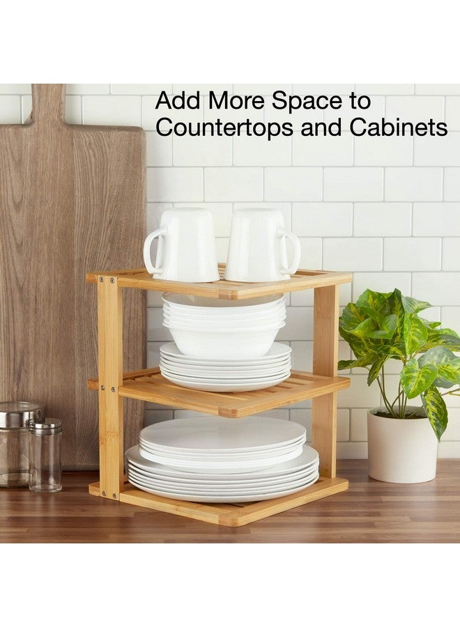 BERYLAND Bamboo Corner Shelf - 3 Tier 10 x 10 inch and 11.5 inches high. Kitchen Cabinet Organizer - Pantry Organization and Storage - Bathroom Countertop Shelves - Image 2