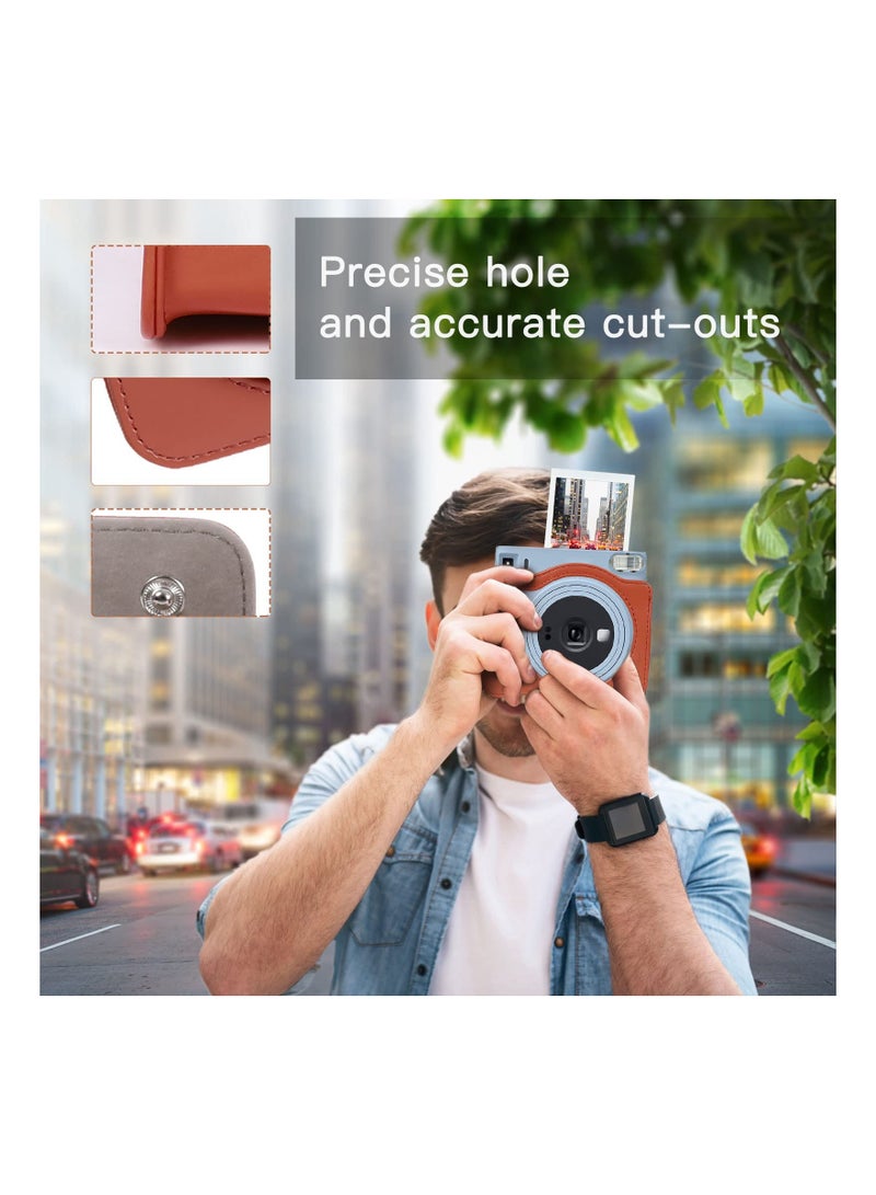 Zikra Suntown Square SQ1 Case - Protective Case for Fujifilm Instax Square SQ1 Instant Camera - PU Leather Cover with Adjustable Shoulder Strap - Orange Brown - Image 3