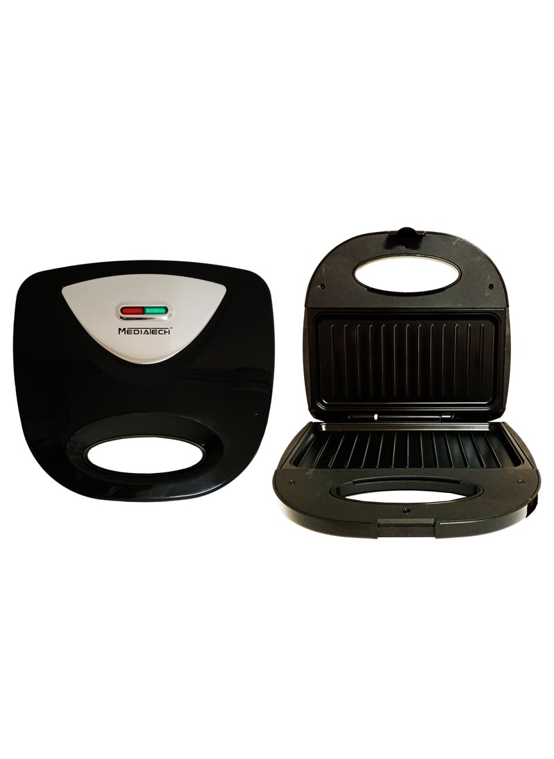 Mediatech - Sandwich Maker, 700W, Double-Sided Heating, Easy-Clean Non-Stick Coating ,Portable, MT-SM205, Black - Image 1
