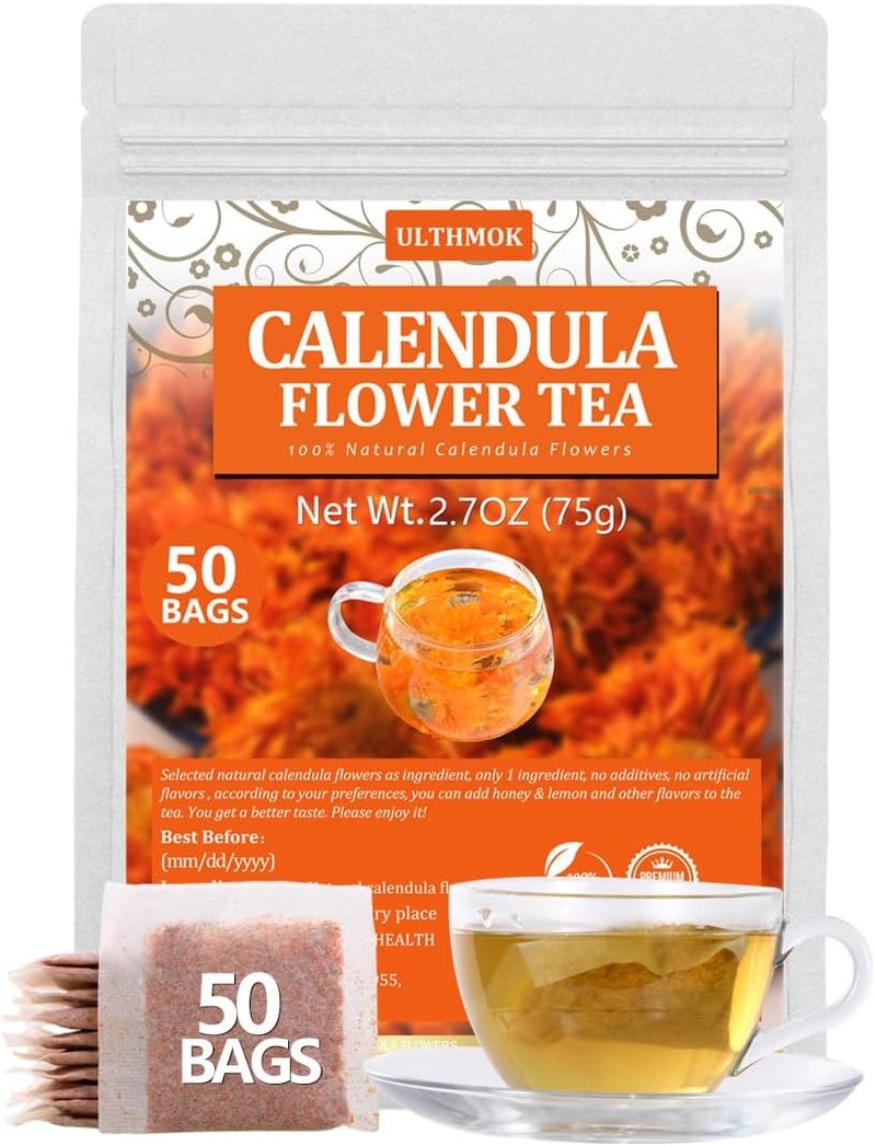 ULTHMOK Premium 50 Bags Calendula Flower Tea - 100% Natural, Caffeine Free, Supports Skin Health & Wellness - Image 1