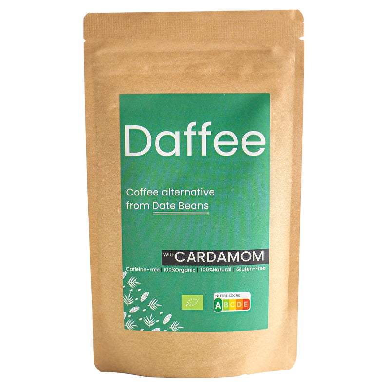 Daffee - Coffee Alternative made from Ground Organic Date Beans | Natural Cardamom | Natural Caffeine Free Coffee Replacement - Decaf Coffee Substitute - No CAF | Nutri Score A (125g) - Image 1