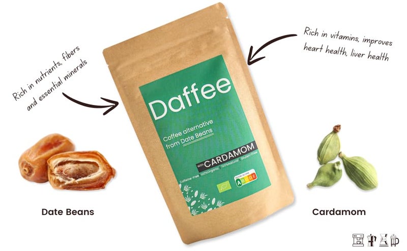 Daffee - Coffee Alternative made from Ground Organic Date Beans | Natural Cardamom | Natural Caffeine Free Coffee Replacement - Decaf Coffee Substitute - No CAF | Nutri Score A (125g) - Image 2