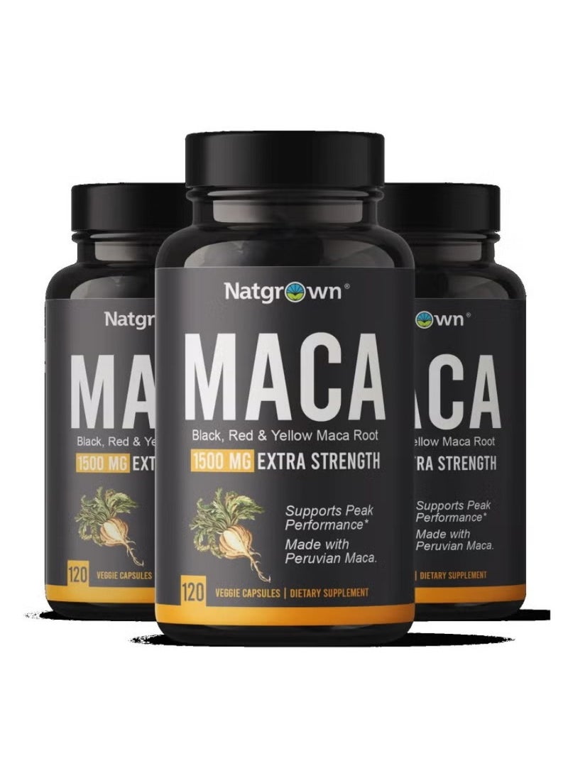Natgrown - Organic Black Red And Yellow Peruvian Maca Root Extract 1500Mg 120 Capsules - Image 1