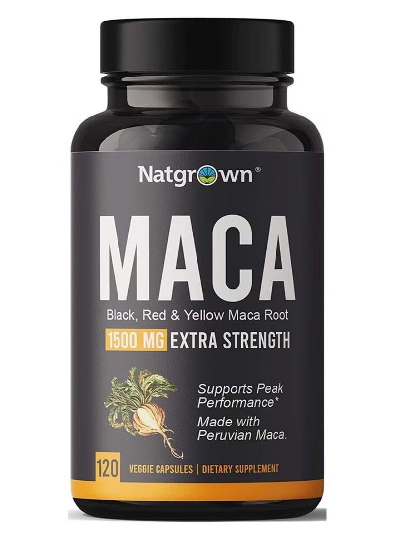 Natgrown Organic Black Red And Yellow Peruvian Maca Root Extract 1500Mg 120 Capsules  - Image 1