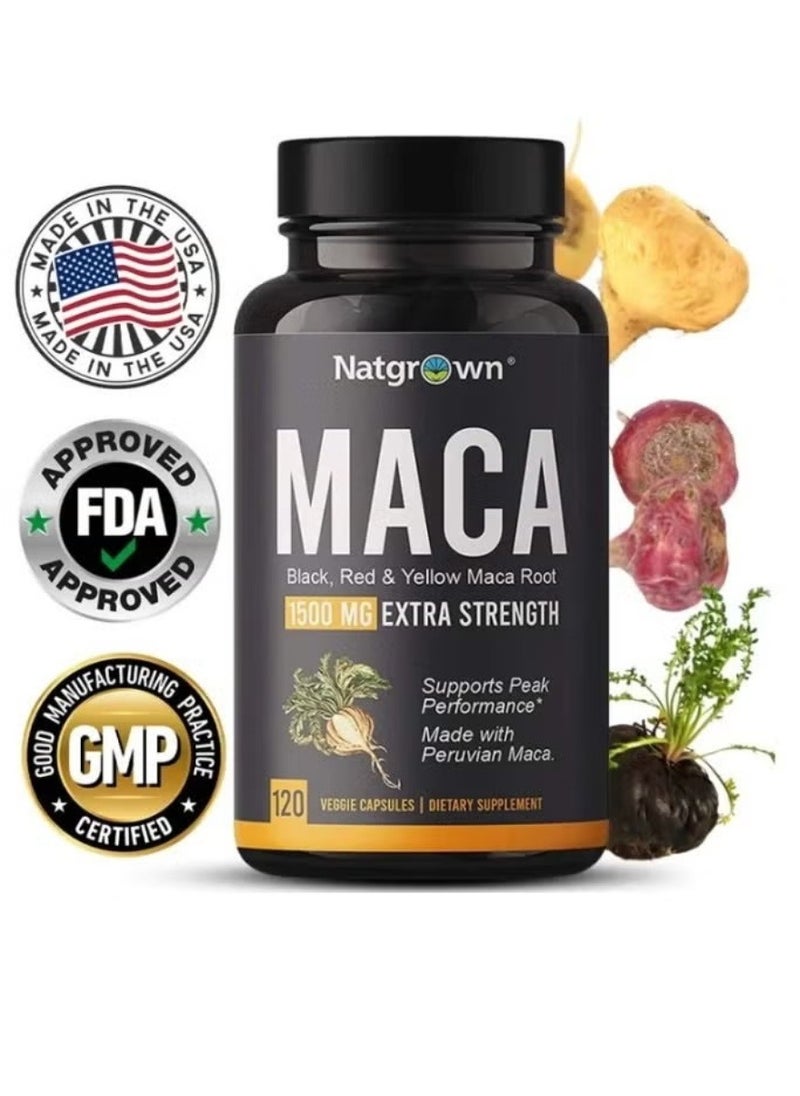 Natgrown Organic Black Red And Yellow Peruvian Maca Root Extract 1500Mg 120 Capsules  - Image 3