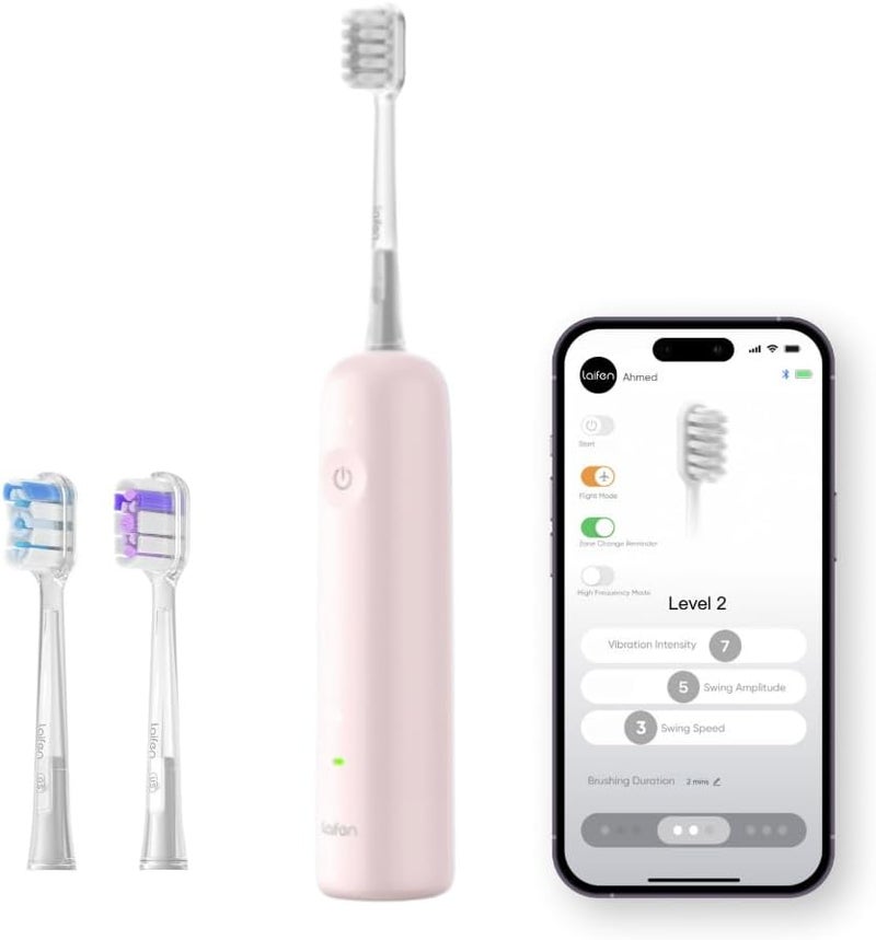 Laifen Wave Sonic Electric Toothbrush – Worldwide, App-Controlled, Oscillation & Vibration, 3 Brush Heads, IPX7 Waterproof, Magnetic Charging, ABS Pink - Image 1