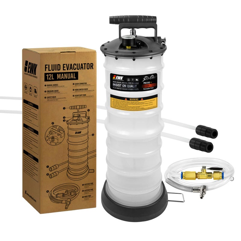 EWK 12L Heavy Duty Manual Oil ExtractorDispenser Pump Fluid Vacuum Evacuator with Reinforced Tank for Automotive Oil Change