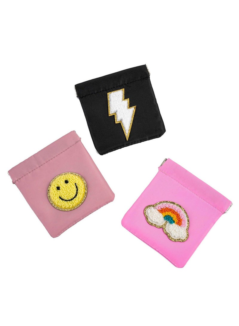 Captaintech 3 Pcs Small Chenille Letter Makeup Bag for Purse, No Zipper Self-closing Travel Kit Storage Bag, Portable Mini Pocket Cosmetic Bag, for Women Girls - Image 1