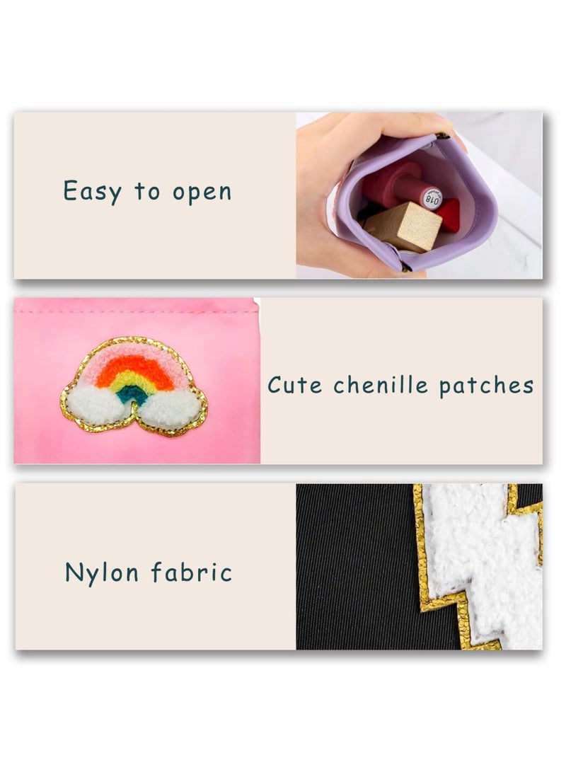 Captaintech 3 Pcs Small Chenille Letter Makeup Bag for Purse, No Zipper Self-closing Travel Kit Storage Bag, Portable Mini Pocket Cosmetic Bag, for Women Girls - Image 3