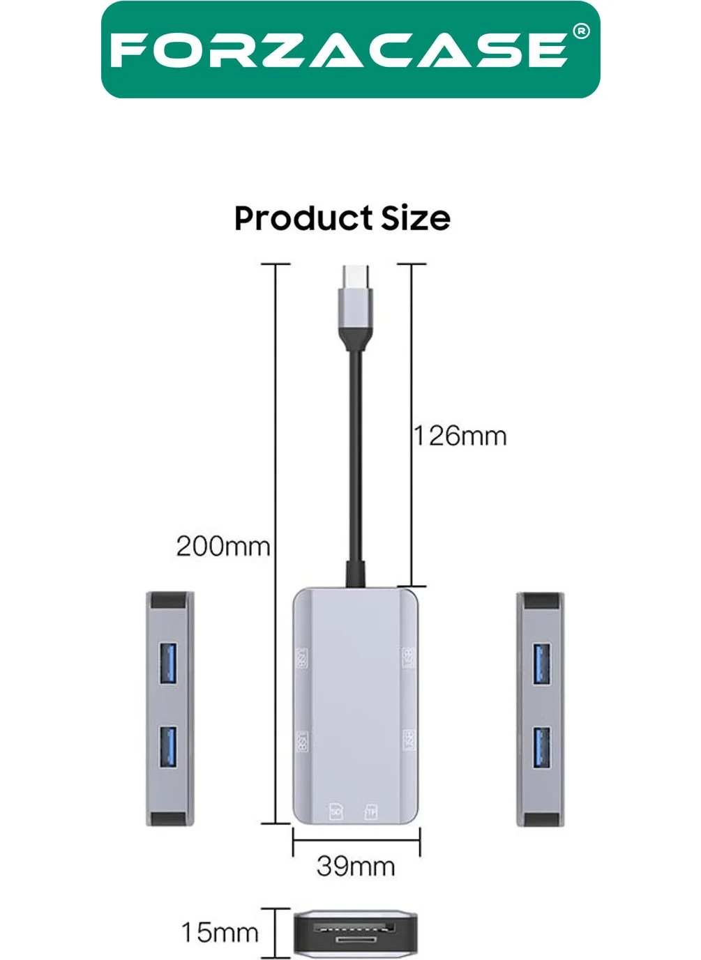 Forzacase 6in1 USB 3.1 Type-C 4 Port USB Hub OTG SD Card Reader Mac iPhone 15 16 Compatible FC833