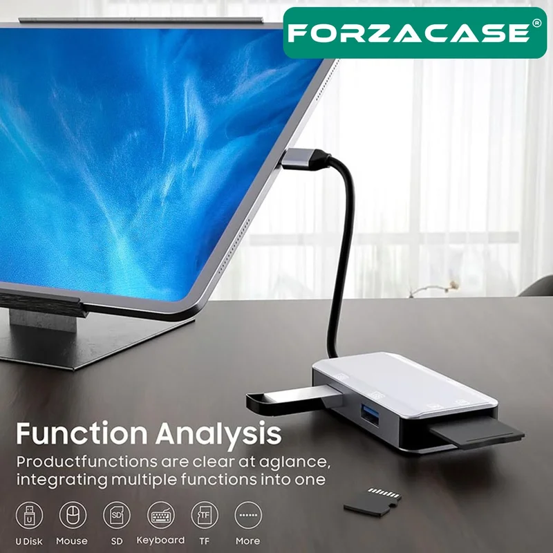 Forzacase 6in1 USB 3.1 Type-C 4 Port USB Hub OTG SD Card Reader Mac iPhone 15 16 Compatible FC833
