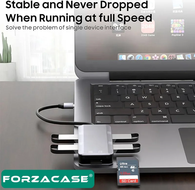 Forzacase 6in1 USB 3.1 Type-C 4 Port USB Hub OTG SD Card Reader Mac iPhone 15 16 Compatible FC833