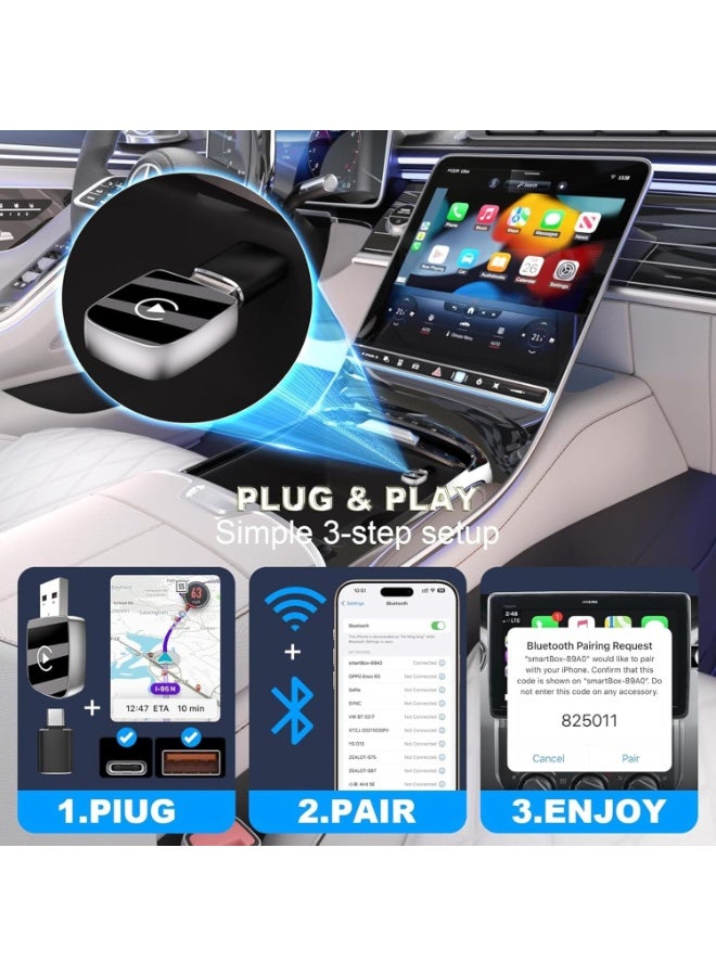 محول CarPlay اللاسلكي وAndroid Auto - قم بتوصيل وتشغيل دونجل CarPlay يحول السلكي إلى لاسلكي، اتصال تلقائي سريع، اتصال مستقر بدون تأخير، تصميم مضغوط لأجهزة iPhone وAndroid مع USB/USB-C - Image 4