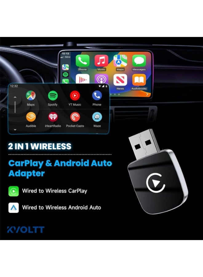 محول CarPlay اللاسلكي وAndroid Auto - قم بتوصيل وتشغيل دونجل CarPlay يحول السلكي إلى لاسلكي، اتصال تلقائي سريع، اتصال مستقر بدون تأخير، تصميم مضغوط لأجهزة iPhone وAndroid مع USB/USB-C - Image 2