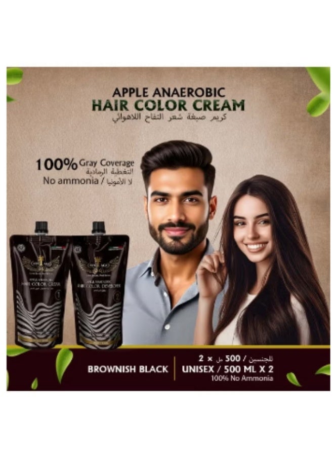 Vintage Apple Anaerobic Hair Color Cream with Developer Kit – 100% Gray Coverage, Ammonia Free, Enriched with Natural Ingredients & Argan Oil, Long Lasting Unisex Hair Dye – Brownish Black 500ML x2 - Image 2