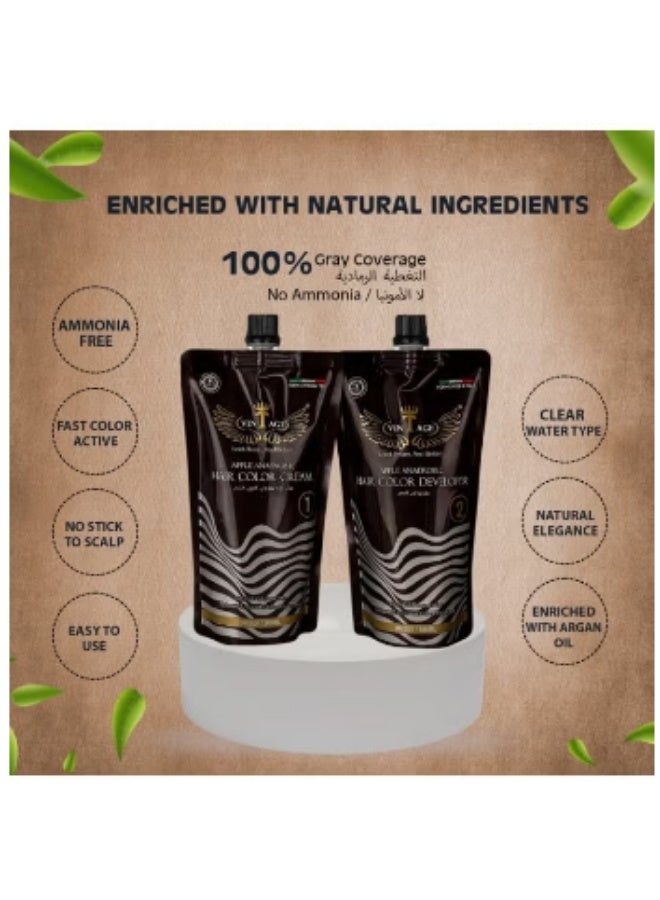 Vintage Apple Anaerobic Hair Color Cream with Developer Kit – 100% Gray Coverage, Ammonia Free, Enriched with Natural Ingredients & Argan Oil, Long Lasting Unisex Hair Dye – Brownish Black 500ML x2 - Image 3