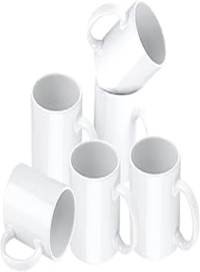 Set of 6 White Mugs 12oz - White Sublimation Blank Coffee Mugs Porcelain Espresso Cups for Coffee, Soup, Tea, Milk, Latte, Hot Cocoa, Sublimation Mugs Blank, DIY Coated Ceramic Mugs