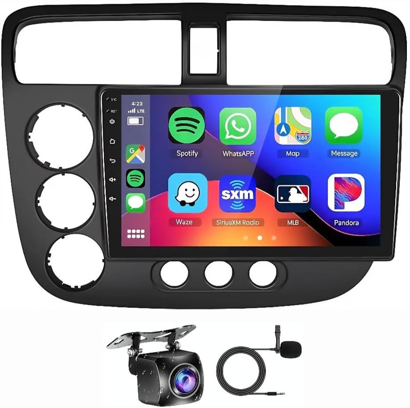 Vierex Android Car Stereo for Honda Civic 2001–2005, 9-Inch Touch Screen, Wireless Apple CarPlay & Android Auto, GPS Navigation, Bluetooth, WiFi, AHD Camera, Fast Interface (2+32GB, 4-Core) - Image 1