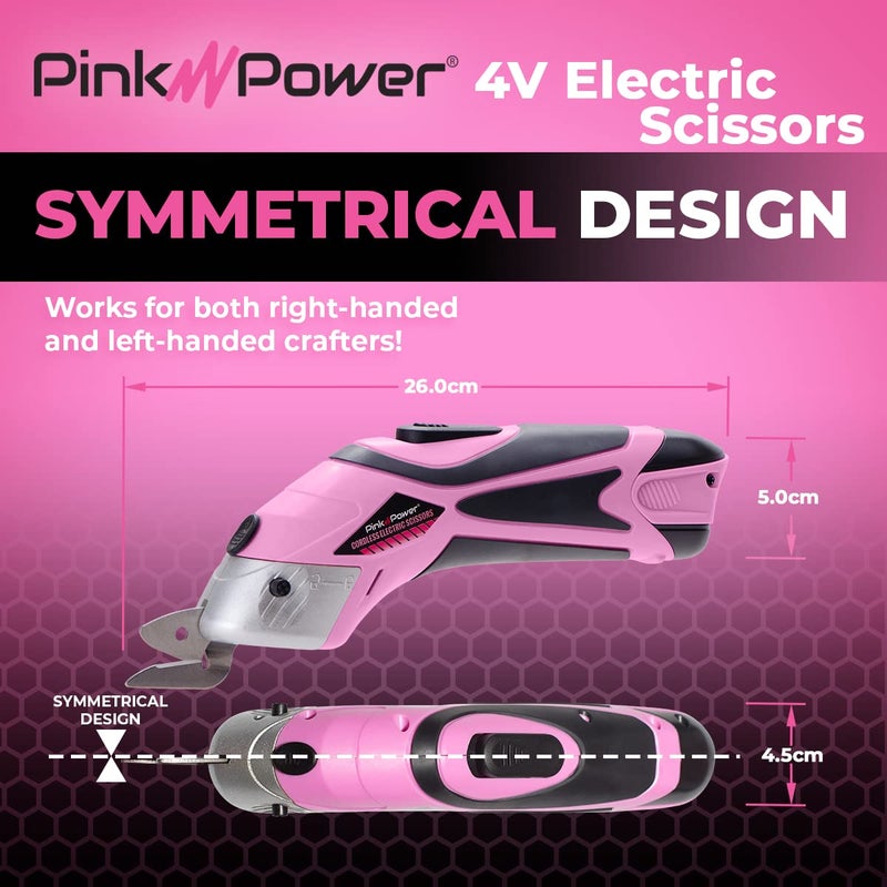 Pink Power Cordless Electric Scissors Fabric Cutter for Crafts, Box, Sewing, Carpet, & Scrapbooking - Heavy Duty Professional Rotary Shears Cutting Tool - Automatic Cardboard Cutter Fabric Scissor - Image 3