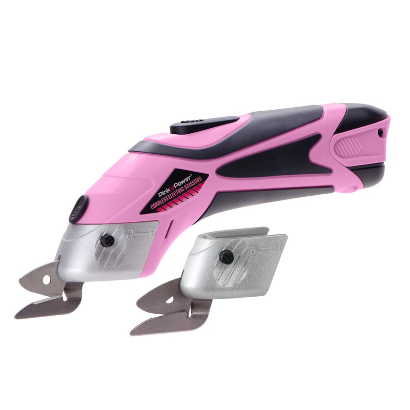 Pink Power Cordless Electric Scissors Fabric Cutter for Crafts, Box, Sewing, Carpet, & Scrapbooking - Heavy Duty Professional Rotary Shears Cutting Tool - Automatic Cardboard Cutter Fabric Scissor - Image 1