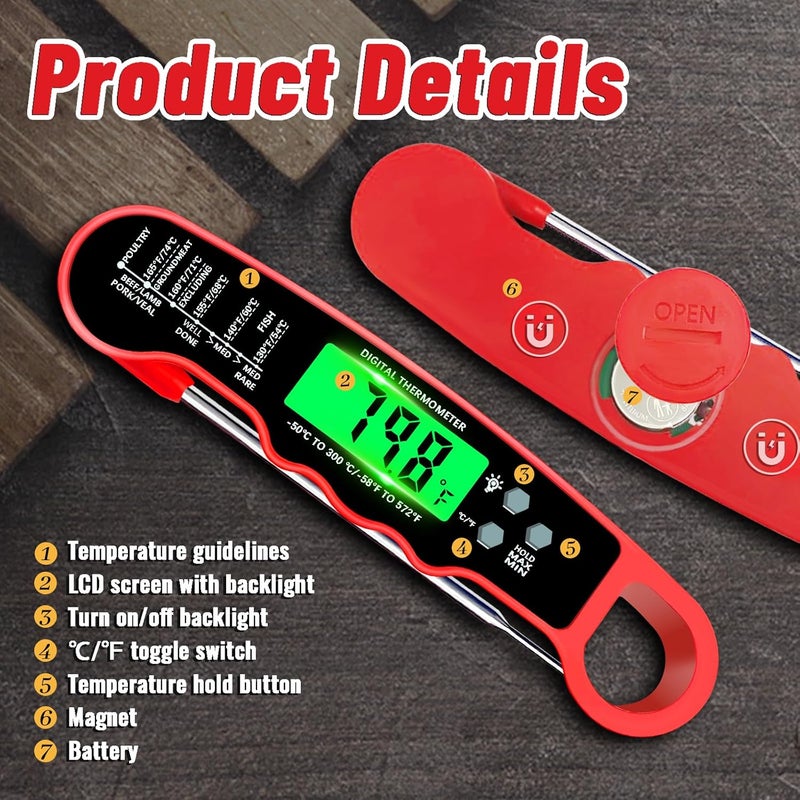 PAWPRO Stocking Stuffers for Men Women Adults: Meat Thermometer Digital, Instant Read Meat Thermometer with Backlight & Magnet for Kitchen, Beef, Grill, Turkey,IP67 Waterproof Cooking Thermometer - Image 4