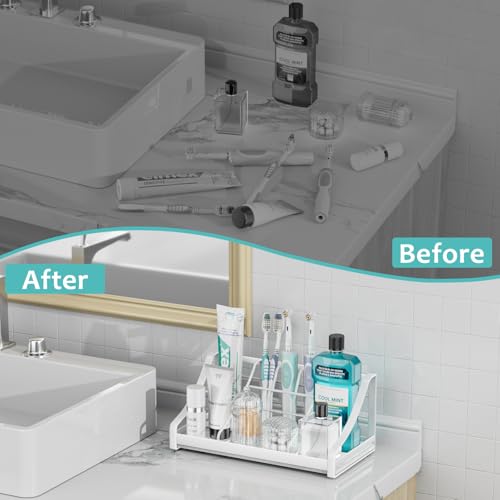OVICAR Toothbrush Holder Instant-Dry Organizer - Bathroom Countertop Organizer Kids Electric Toothbrush Toothpaste Holders - 7 Slots Bathroom Sink Accessories Storage Tooth Brush Counter Organization, White - Image 5