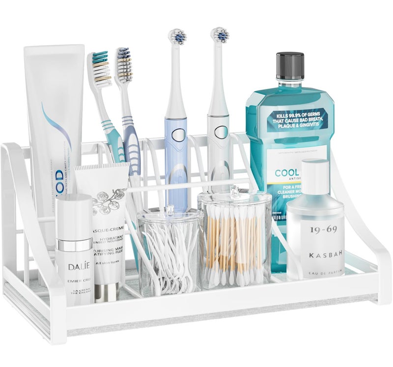 OVICAR Toothbrush Holder Instant-Dry Organizer - Bathroom Countertop Organizer Kids Electric Toothbrush Toothpaste Holders - 7 Slots Bathroom Sink Accessories Storage Tooth Brush Counter Organization, White - Image 1