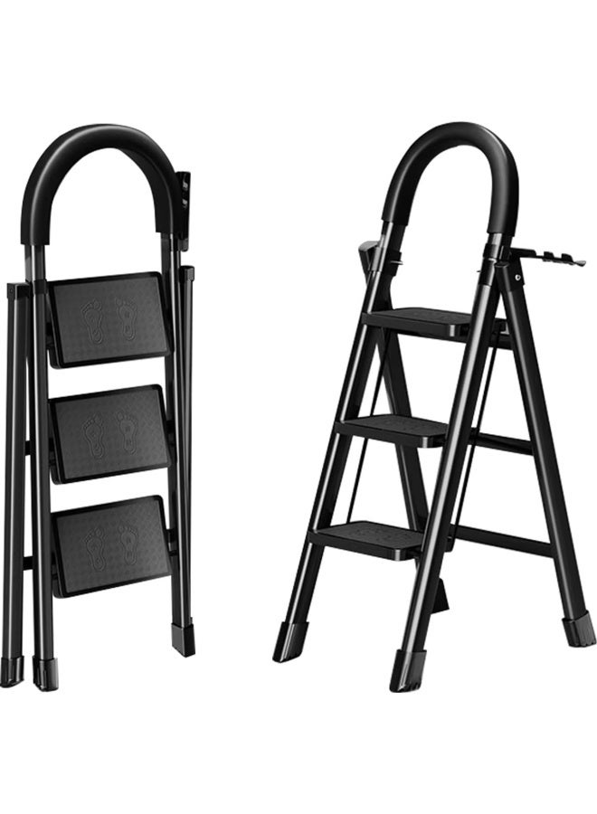RUIXZSS Foldable 3 Step Ladder, Steel Folding Step Stool with Tool Rack, Home Ladder with Wide Anti-Slip Pedal, Multi Purpose Portable Ladder for Home,Office,Kitchen,Garden - Image 1