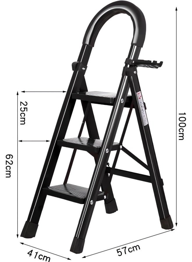 RUIXZSS Foldable 3 Step Ladder, Steel Folding Step Stool with Tool Rack, Home Ladder with Wide Anti-Slip Pedal, Multi Purpose Portable Ladder for Home,Office,Kitchen,Garden - Image 2