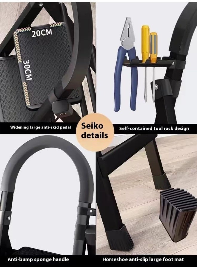 RUIXZSS Foldable 3 Step Ladder, Steel Folding Step Stool with Tool Rack, Home Ladder with Wide Anti-Slip Pedal, Multi Purpose Portable Ladder for Home,Office,Kitchen,Garden - Image 3