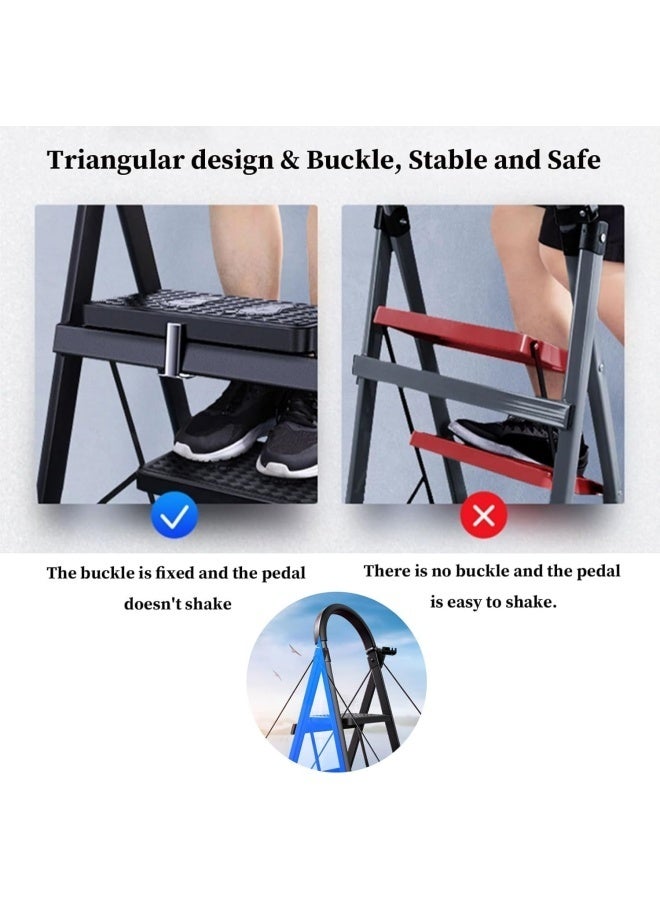 RUIXZSS Foldable 3 Step Ladder, Steel Folding Step Stool with Tool Rack, Home Ladder with Wide Anti-Slip Pedal, Multi Purpose Portable Ladder for Home,Office,Kitchen,Garden - Image 4
