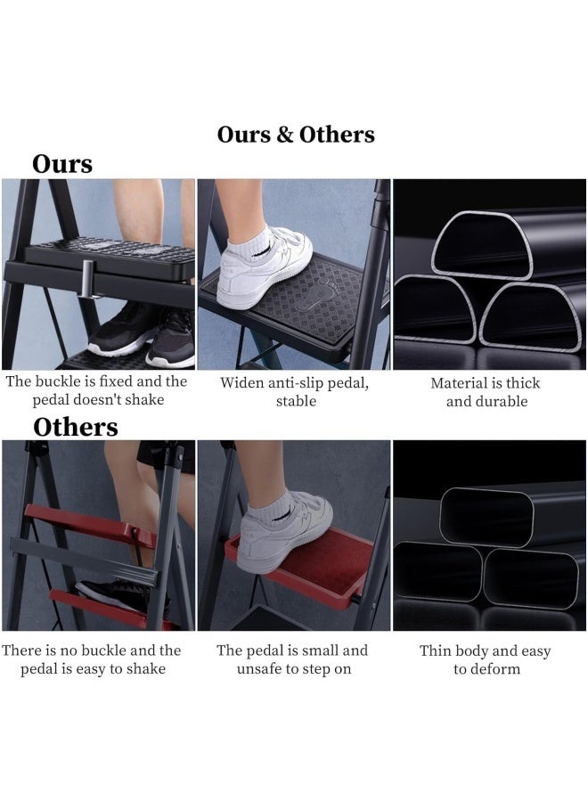 RUIXZSS Foldable 3 Step Ladder, Steel Folding Step Stool with Tool Rack, Home Ladder with Wide Anti-Slip Pedal, Multi Purpose Portable Ladder for Home,Office,Kitchen,Garden - Image 5
