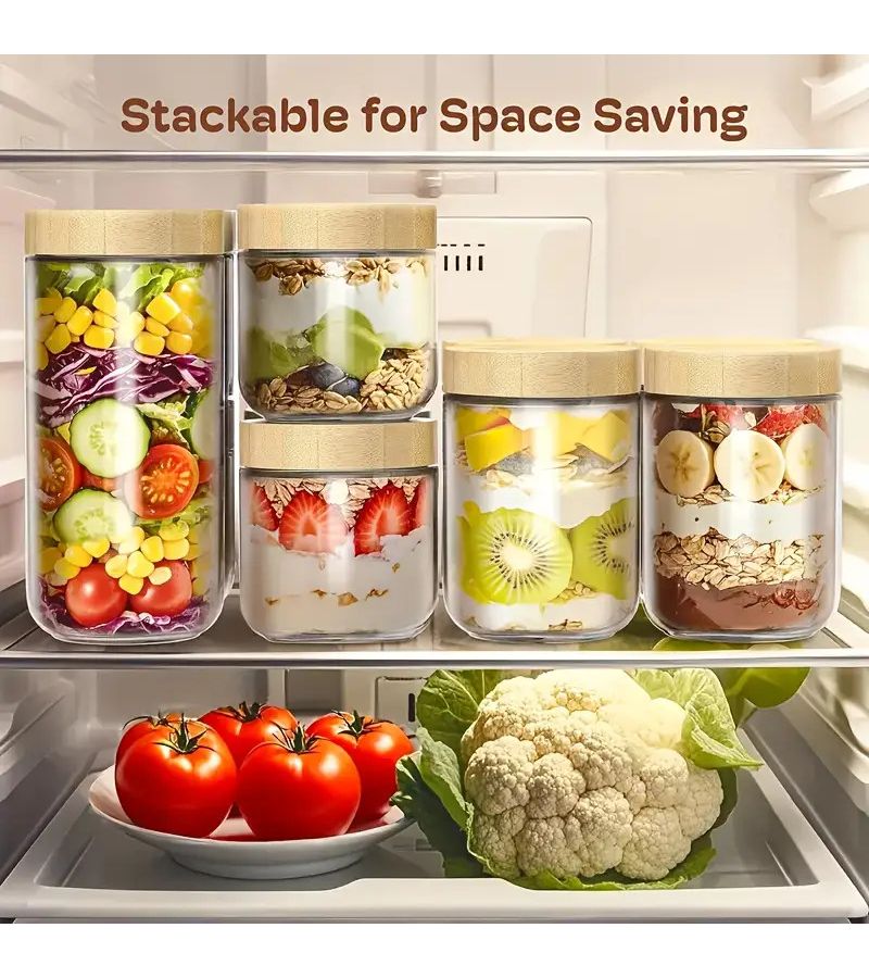 2 Pcs 300ml Glass Cups with Lid for Yogurt Chia Seed Snacks and Spices Kitchen Organization Meal Prep - Image 3