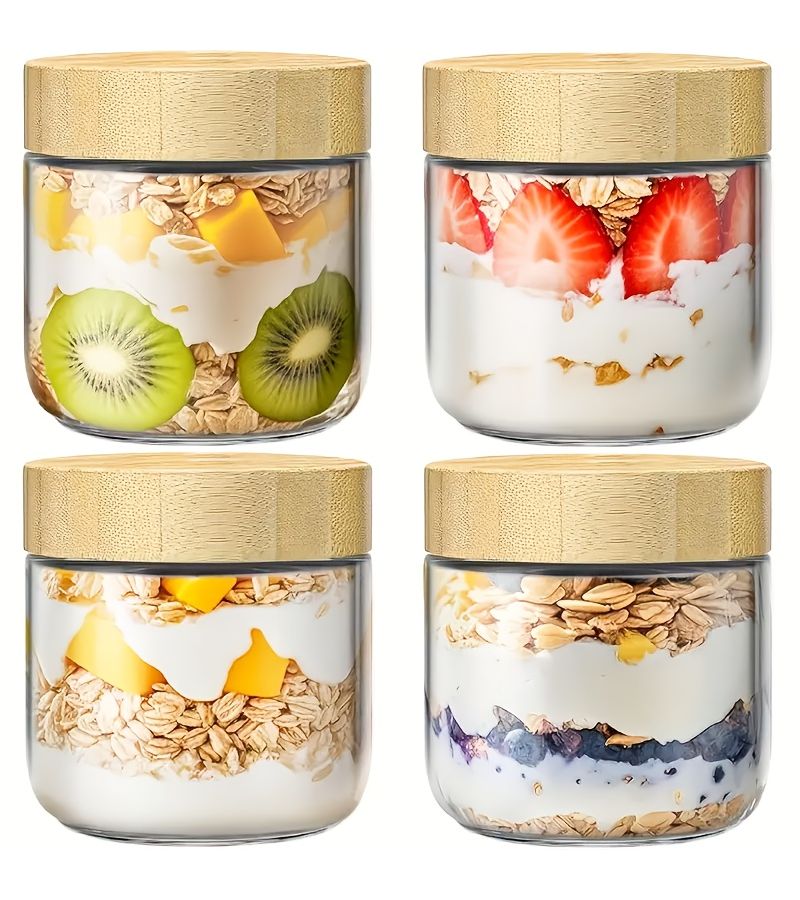 2 Pcs 300ml Glass Cups with Lid for Yogurt Chia Seed Snacks and Spices Kitchen Organization Meal Prep - Image 1