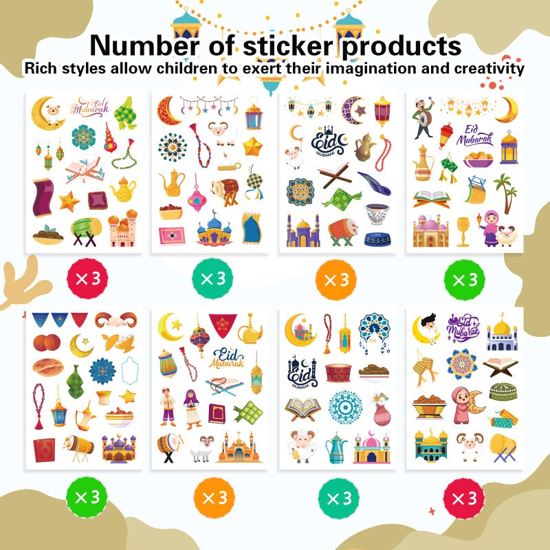 OTAITY 351 PCS Eid Mubarak Stickers, Ramadan Kareem Stickers for Kids, Eid Mubarak Theme Stickers Ø±Ù…Ø¶Ø§Ù† Ù…Ø¨Ø§Ø±Ùƒ Holy Kaaba Quran Ramadan Decoration Islamic Muslim Party Supplies Decorations - Image 3