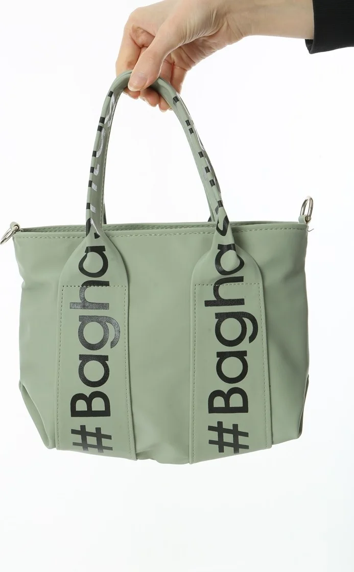 Baghashtag Green Mini Waterproof Handle Written Tote Bag