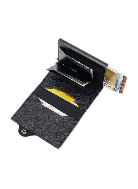 Auto Pop-Up Card Holder, Aluminum Card Holder, RFID Card Holder, Wallet, Men's Simple Credit Card Card Holder (Black)