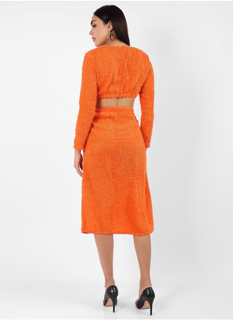 PINACOLADA - Women's Tangerine Orange Sherpa Cut-Out Dress - Image 1