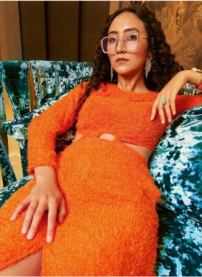 PINACOLADA - Women's Tangerine Orange Sherpa Cut-Out Dress - Image 1