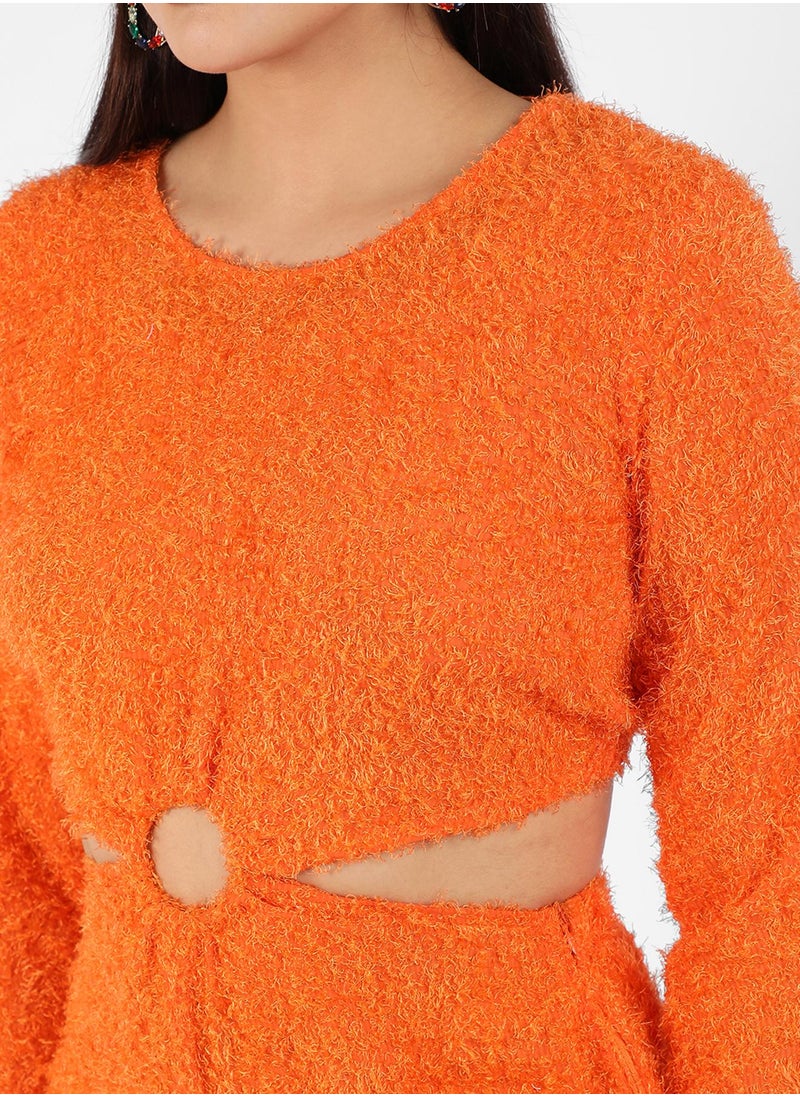 PINACOLADA - Women's Tangerine Orange Sherpa Cut-Out Dress - Image 1