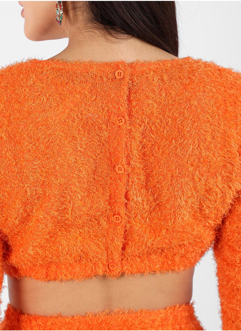 PINACOLADA - Women's Tangerine Orange Sherpa Cut-Out Dress - Image 1