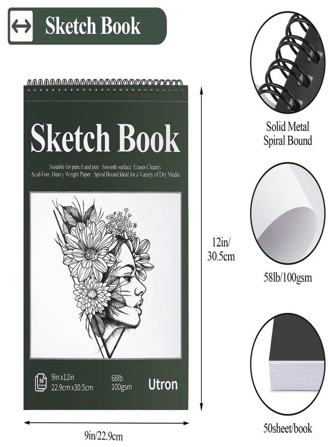 Utron 9"x12" Sketchbook Drawing, Top Spiral Sketching Pad, 100GSM/68LB Acid Free Art Sketching Pad, Drawing Paper, Beginner Artist (50 Sheets, White) - Image 2