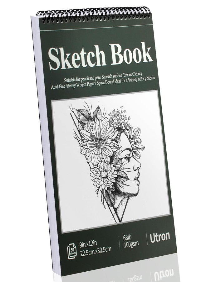 Utron 9"x12" Sketchbook Drawing, Top Spiral Sketching Pad, 100GSM/68LB Acid Free Art Sketching Pad, Drawing Paper, Beginner Artist (50 Sheets, White) - Image 1