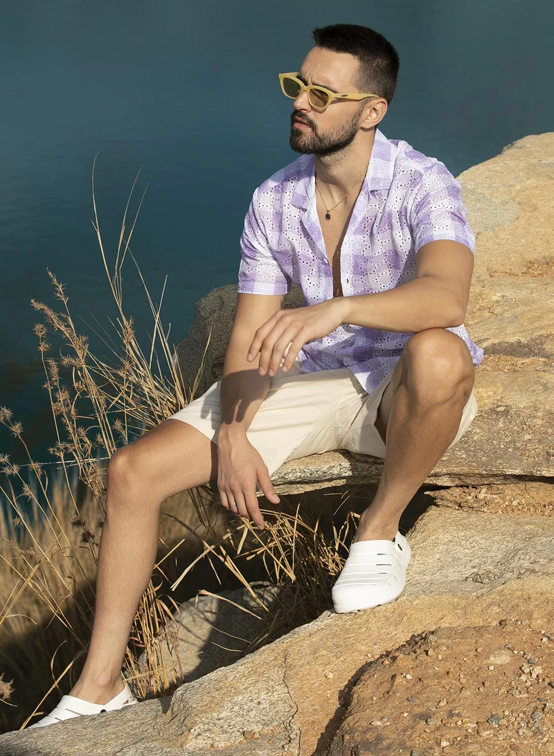 Campus Sutra Men's Lavender & Chalk White Buffalo Check Shirt