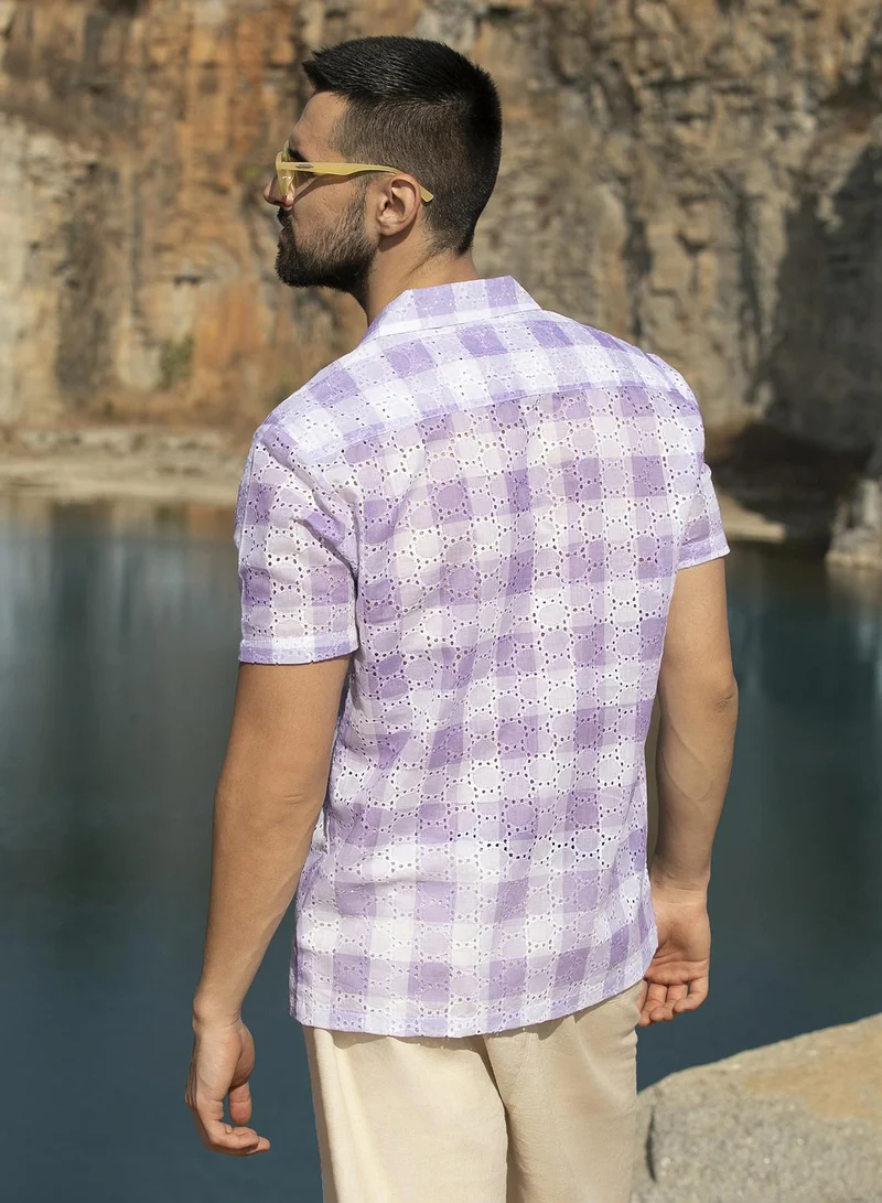 Campus Sutra Men's Lavender & Chalk White Buffalo Check Shirt