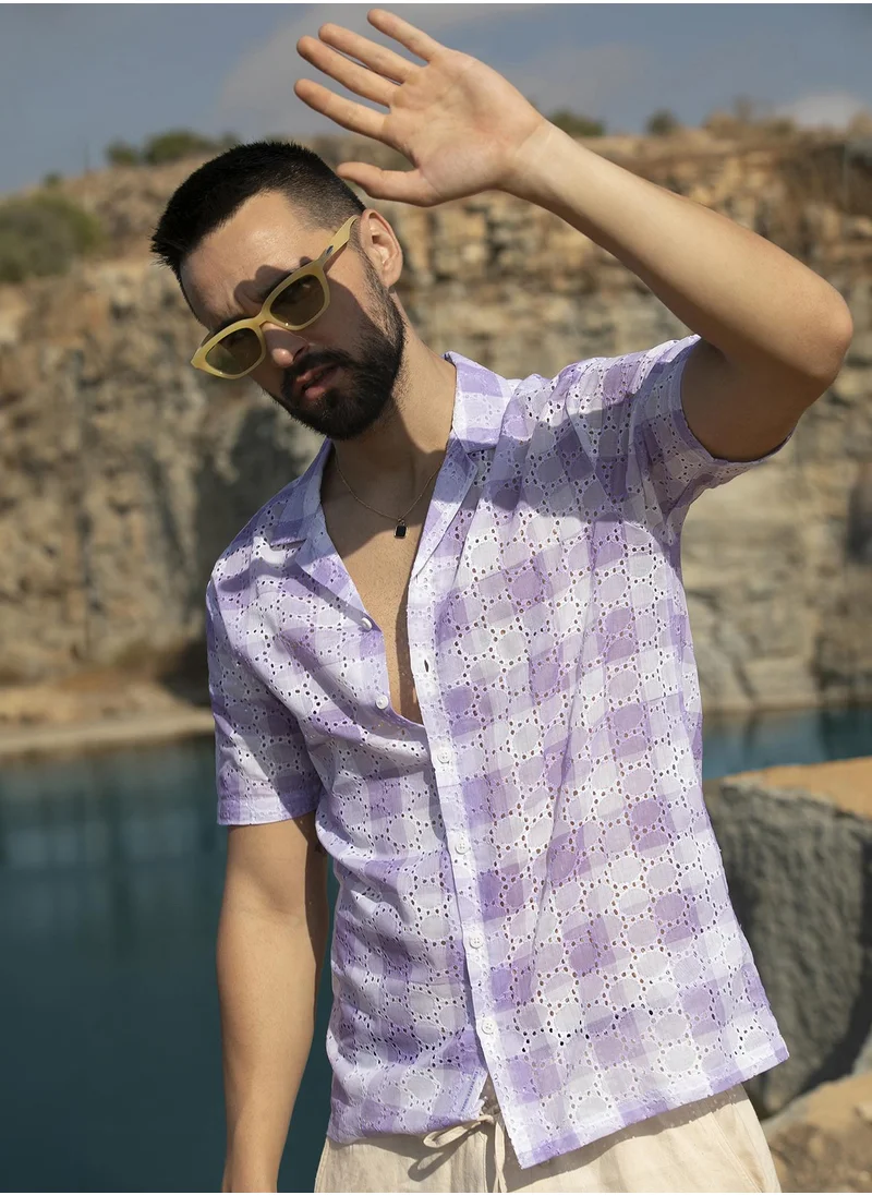Campus Sutra Men's Lavender & Chalk White Buffalo Check Shirt