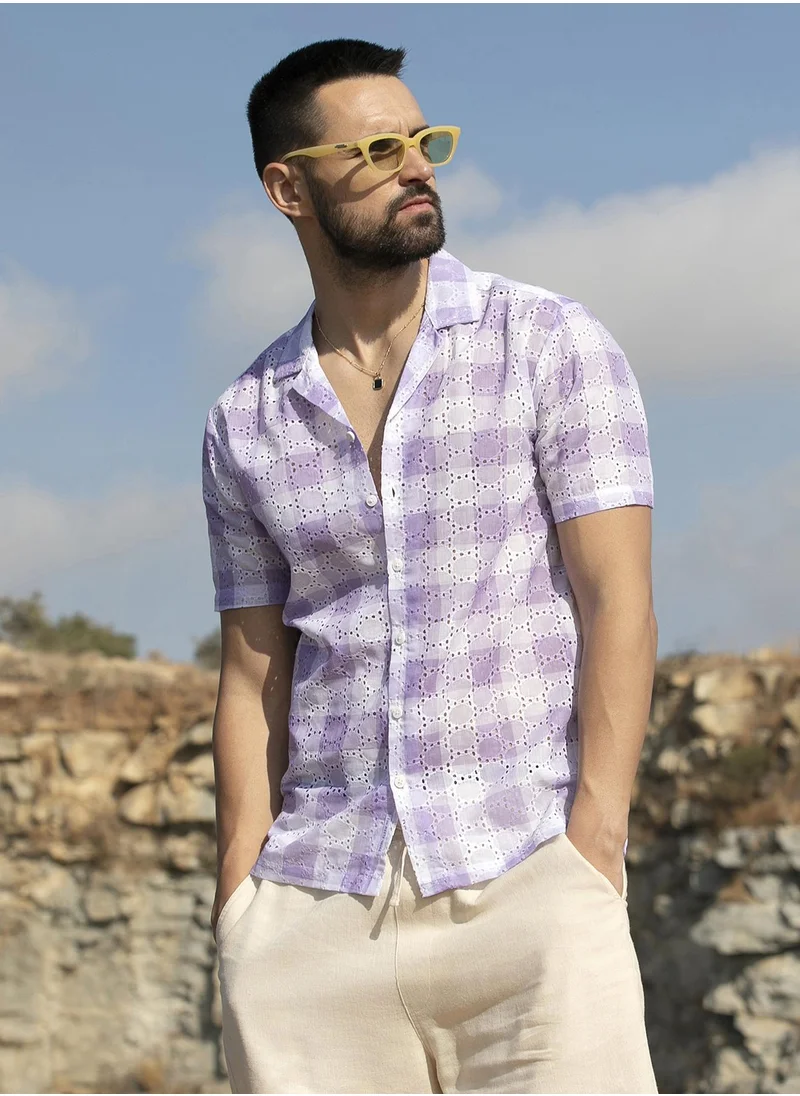 Campus Sutra Men's Lavender & Chalk White Buffalo Check Shirt